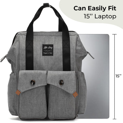 LITTLE STORY Elite Diaper Bag w/Stroller Hooks & Changing mat - Grey