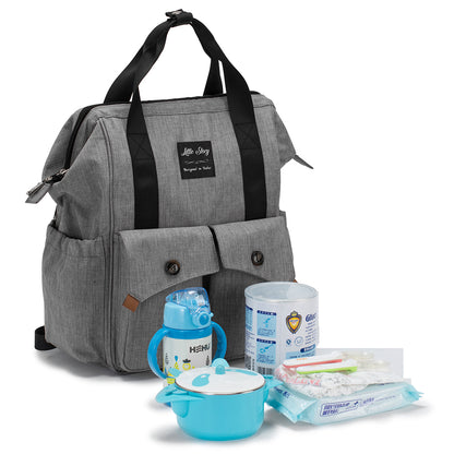 LITTLE STORY Elite Diaper Bag w/Stroller Hooks & Changing mat - Grey