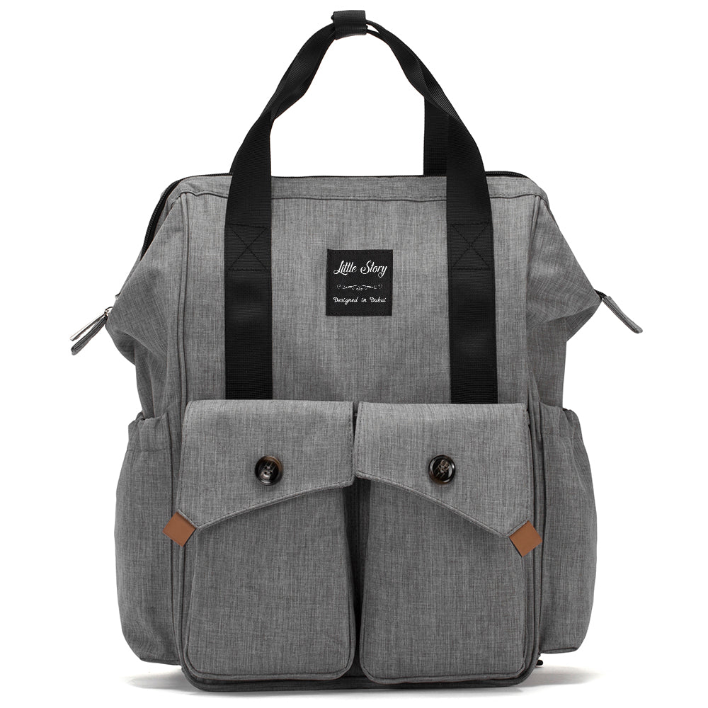 LITTLE STORY Elite Diaper Bag w/Stroller Hooks & Changing mat - Grey