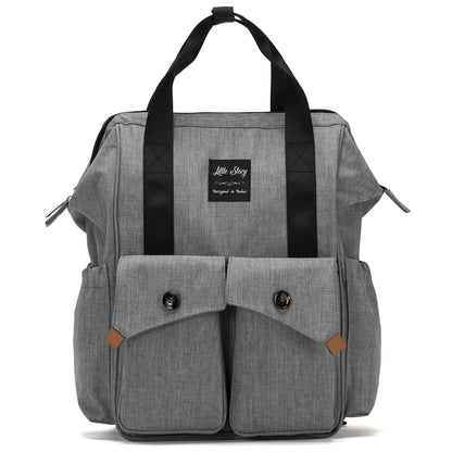 LITTLE STORY Elite Diaper Bag w/Stroller Hooks & Changing mat - Grey
