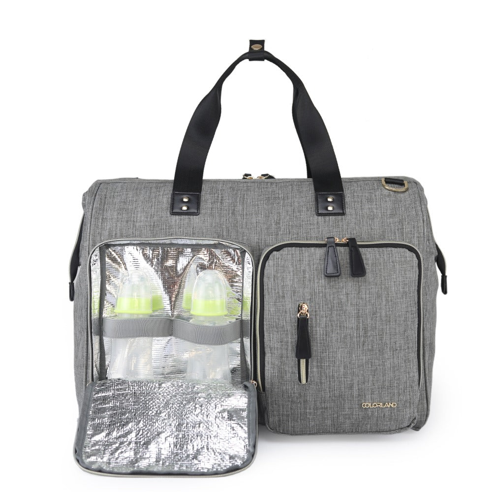 LITTLE STORY Gabrielle Mom Dad XL Travel Diaper Bag w/Diaper Changing Mat - Grey
