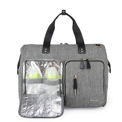 LITTLE STORY Gabrielle Mom Dad XL Travel Diaper Bag w/Diaper Changing Mat - Grey