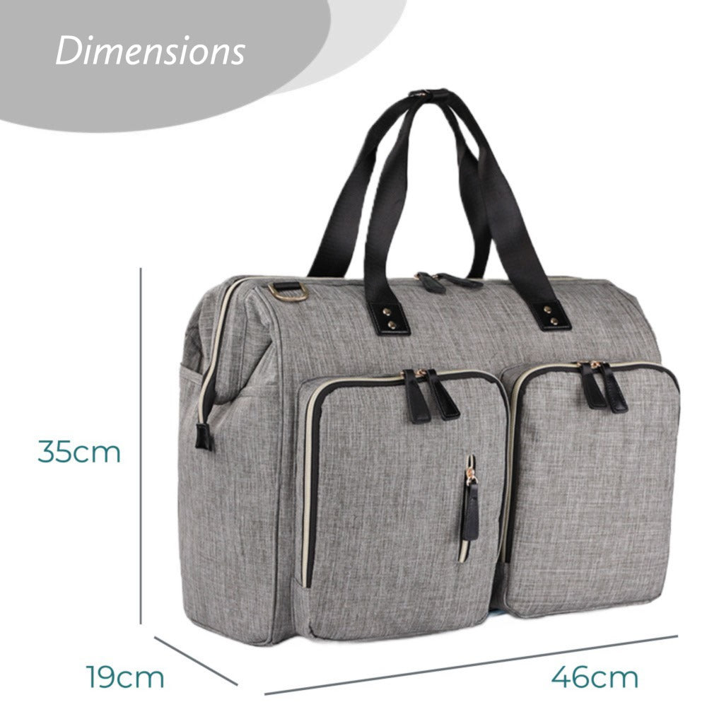 LITTLE STORY Gabrielle Mom Dad XL Travel Diaper Bag w/Diaper Changing Mat - Grey