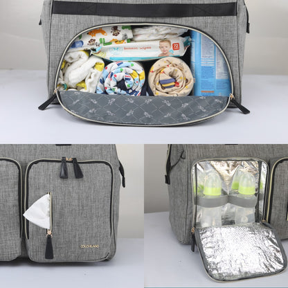 LITTLE STORY Gabrielle Mom Dad XL Travel Diaper Bag w/Diaper Changing Mat - Grey