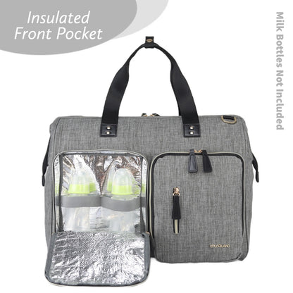 LITTLE STORY Gabrielle Mom Dad XL Travel Diaper Bag w/Diaper Changing Mat - Grey