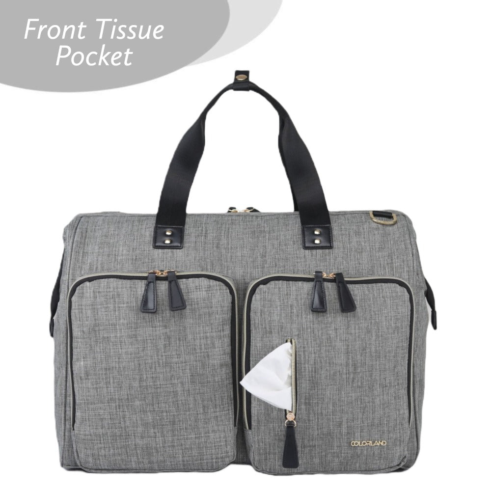 LITTLE STORY Gabrielle Mom Dad XL Travel Diaper Bag w/Diaper Changing Mat - Grey