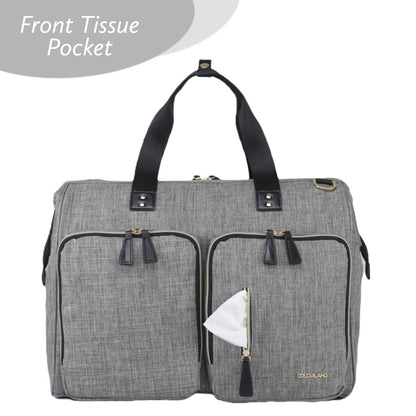 LITTLE STORY Gabrielle Mom Dad XL Travel Diaper Bag w/Diaper Changing Mat - Grey