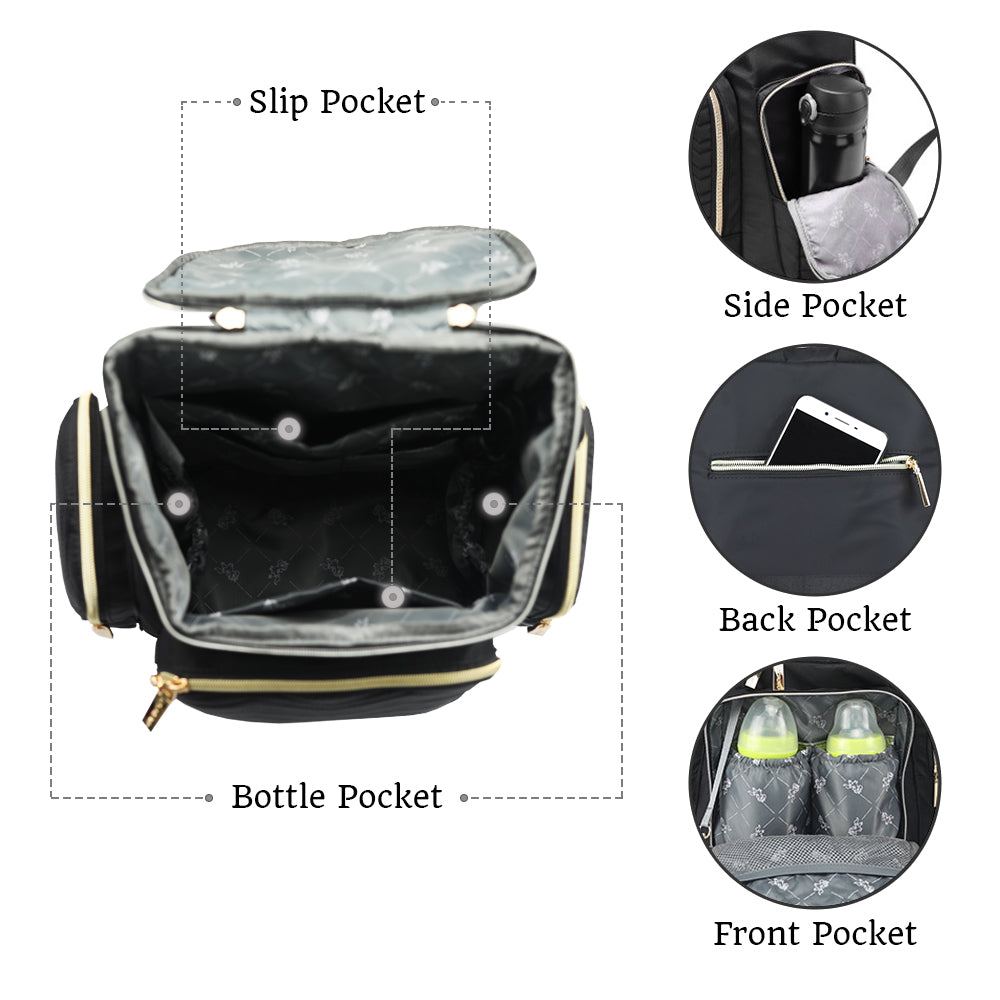 LITTLE STORY Georgia Diaper Bag wt Changing Pad & Stroller Hooks - Black