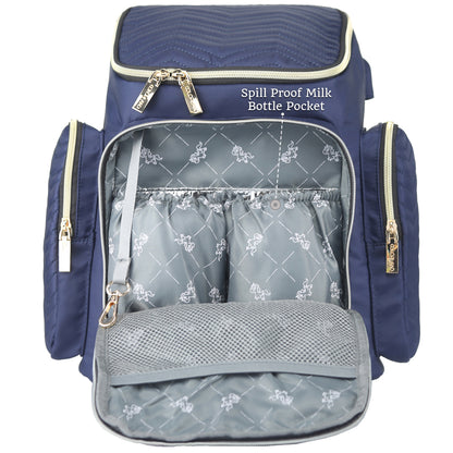 LITTLE STORY Georgia Diaper Bag wt Changing Pad & Stroller Hooks - Navy Blue