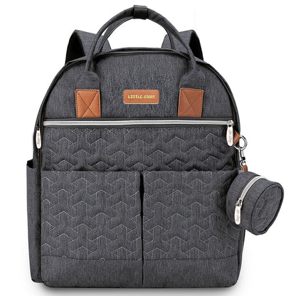 LITTLE STORY Quilted Diaper Backpack w/Pacifier bag and Stroller hooks - Grey