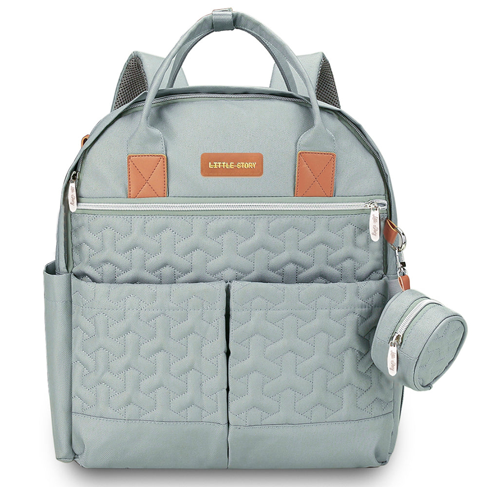 LITTLE STORY Quilted Diaper Backpack w/Pacifier bag and Stroller hooks - Wedgewood Green