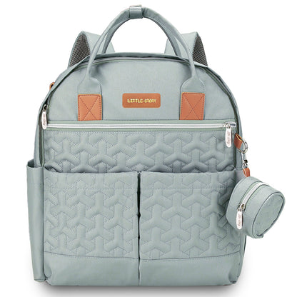LITTLE STORY Quilted Diaper Backpack w/Pacifier bag and Stroller hooks - Wedgewood Green