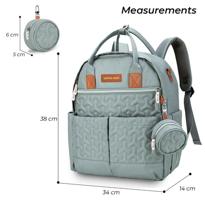 LITTLE STORY Quilted Diaper Backpack w/Pacifier bag and Stroller hooks - Wedgewood Green