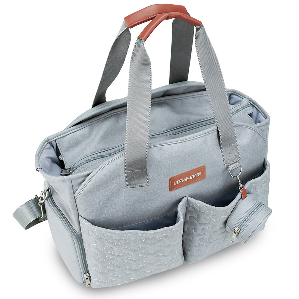 LITTLE STORY Quilted Diaper Bag w/Pacifier Pouch - Blue