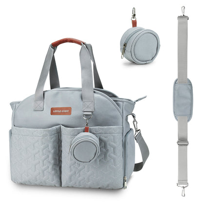 LITTLE STORY Quilted Diaper Bag w/Pacifier Pouch - Blue