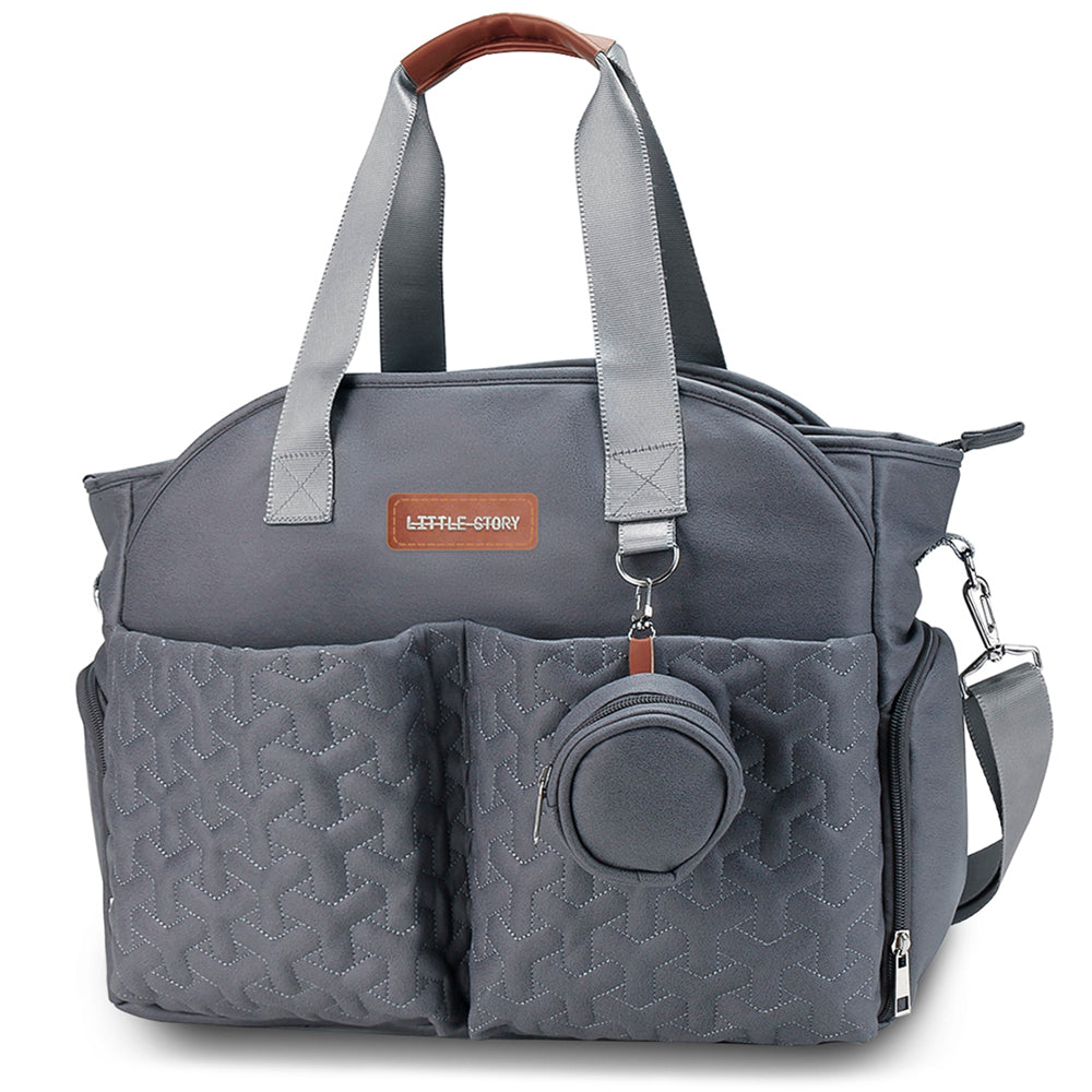 LITTLE STORY Quilted Diaper Bag w/Pacifier Pouch - Dark Grey