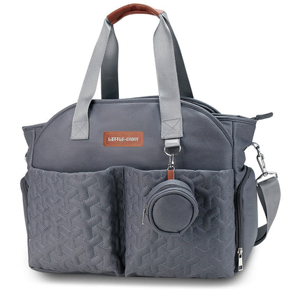 LITTLE STORY Quilted Diaper Bag w/Pacifier Pouch - Dark Grey