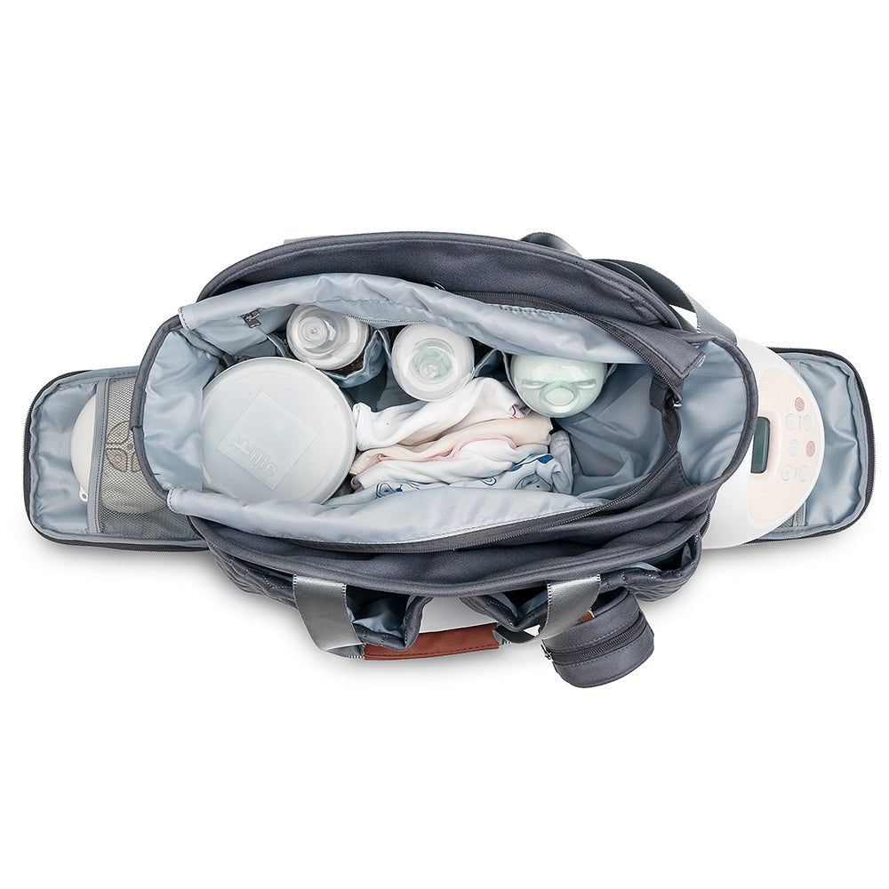 LITTLE STORY Quilted Diaper Bag w/Pacifier Pouch - Dark Grey