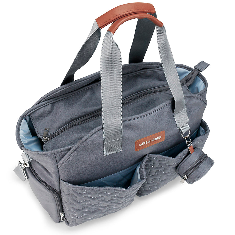 LITTLE STORY Quilted Diaper Bag w/Pacifier Pouch - Dark Grey