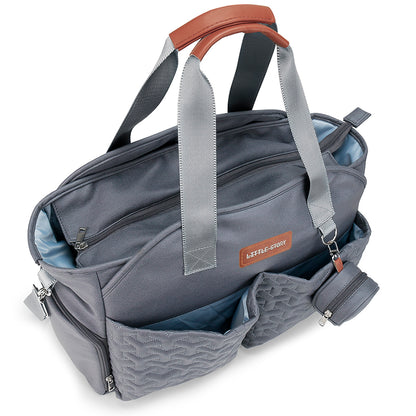 LITTLE STORY Quilted Diaper Bag w/Pacifier Pouch - Dark Grey