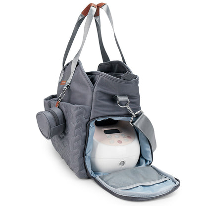 LITTLE STORY Quilted Diaper Bag w/Pacifier Pouch - Dark Grey