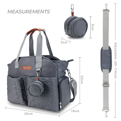 LITTLE STORY Quilted Diaper Bag w/Pacifier Pouch - Dark Grey