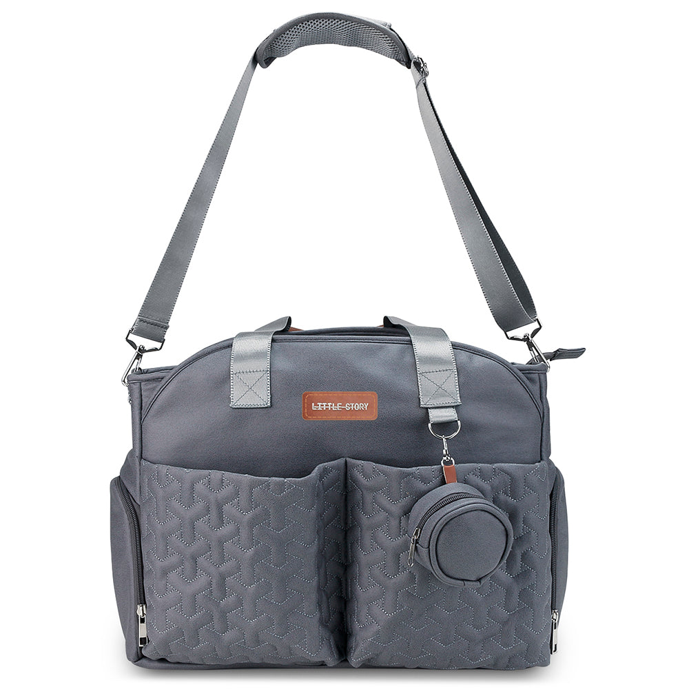 LITTLE STORY Quilted Diaper Bag w/Pacifier Pouch - Dark Grey