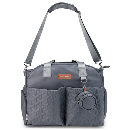 LITTLE STORY Quilted Diaper Bag w/Pacifier Pouch - Dark Grey