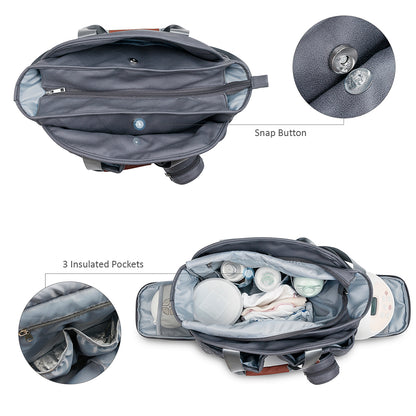 LITTLE STORY Quilted Diaper Bag w/Pacifier Pouch - Dark Grey
