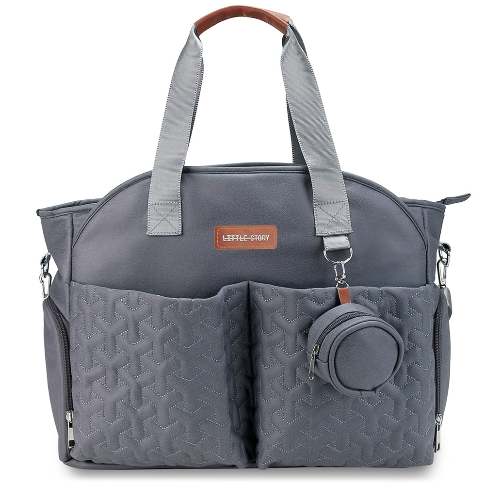 LITTLE STORY Quilted Diaper Bag w/Pacifier Pouch - Dark Grey