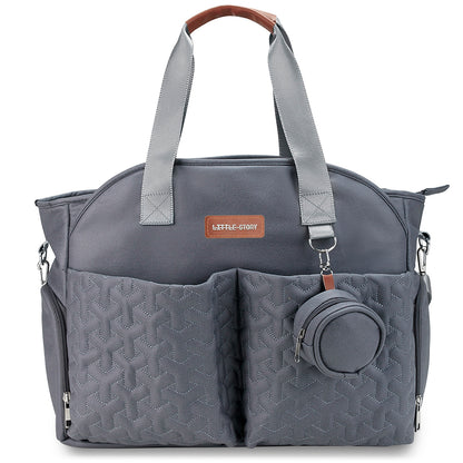 LITTLE STORY Quilted Diaper Bag w/Pacifier Pouch - Dark Grey