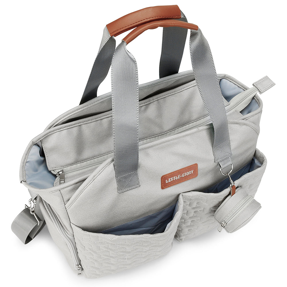 LITTLE STORY Quilted Diaper Bag w/Pacifier Pouch - Grey