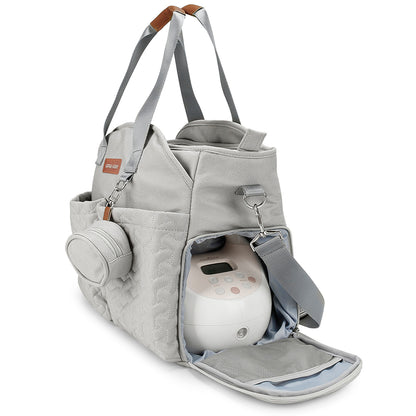 LITTLE STORY Quilted Diaper Bag w/Pacifier Pouch - Grey
