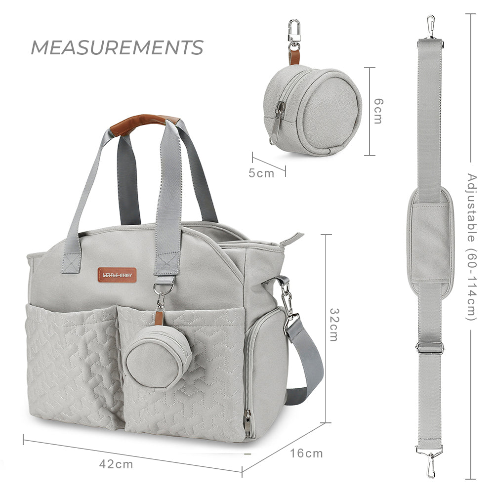 LITTLE STORY Quilted Diaper Bag w/Pacifier Pouch - Grey