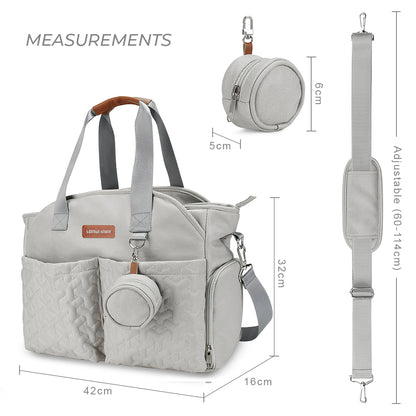 LITTLE STORY Quilted Diaper Bag w/Pacifier Pouch - Grey