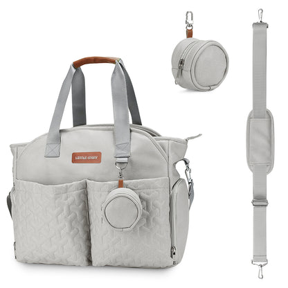 LITTLE STORY Quilted Diaper Bag w/Pacifier Pouch - Grey
