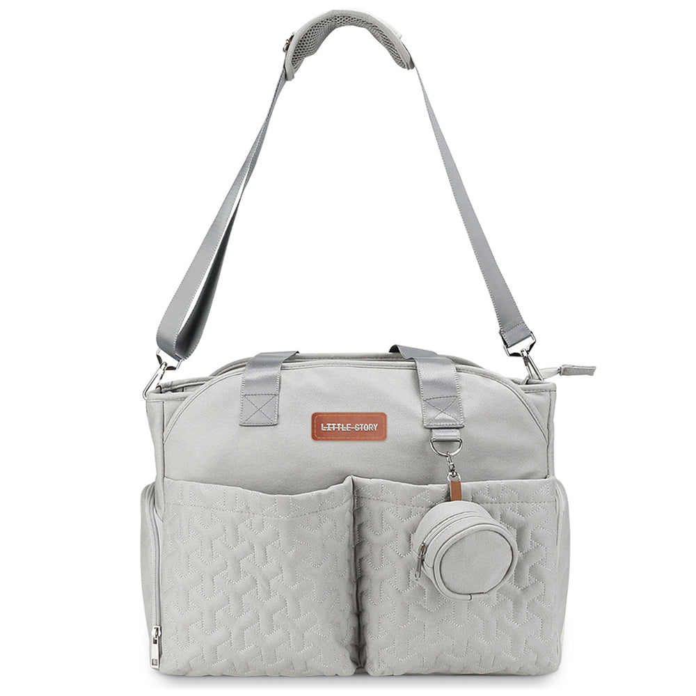 LITTLE STORY Quilted Diaper Bag w/Pacifier Pouch - Grey