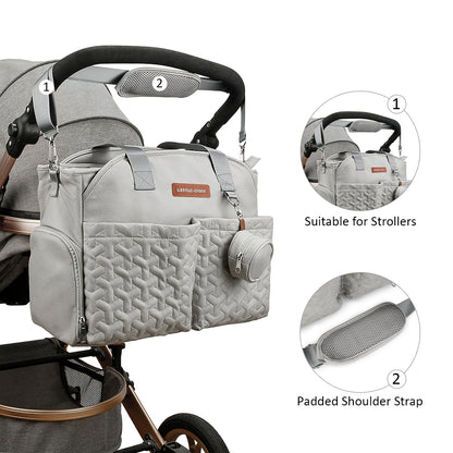 LITTLE STORY Quilted Diaper Bag w/Pacifier Pouch - Grey