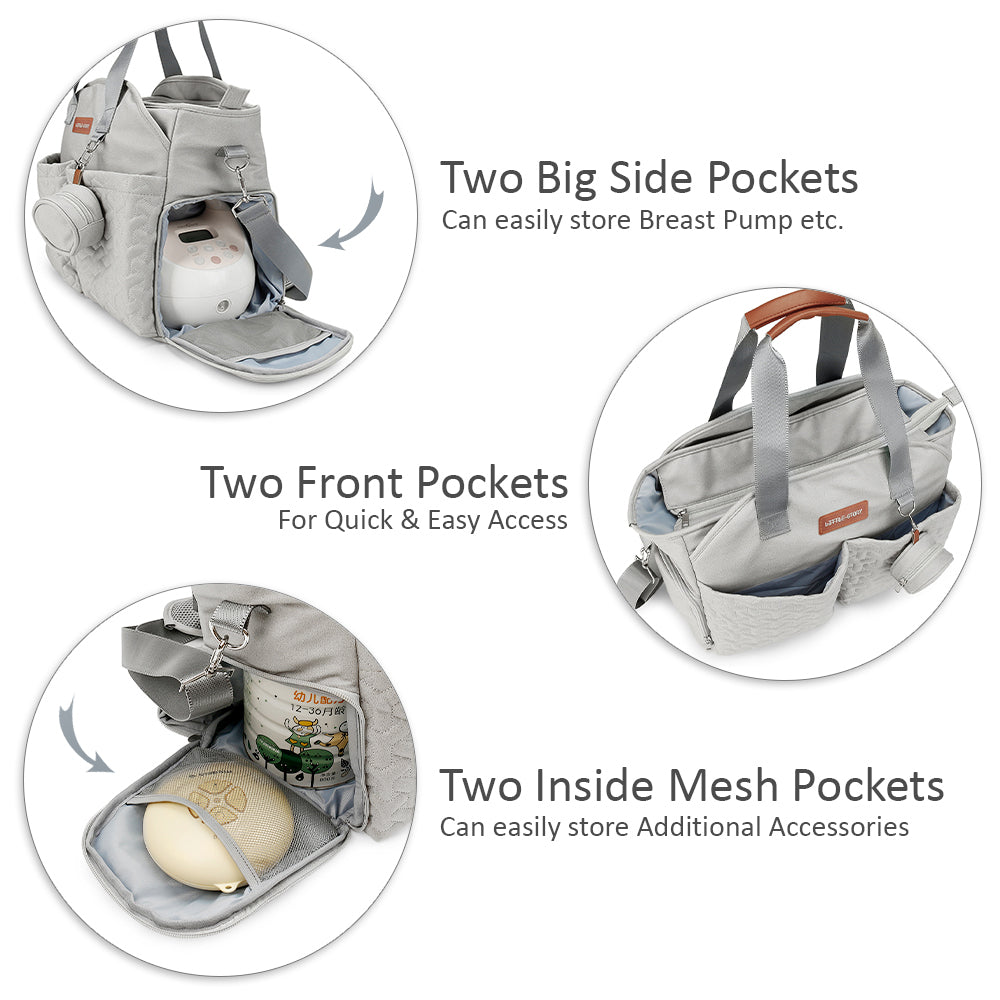 LITTLE STORY Quilted Diaper Bag w/Pacifier Pouch - Grey