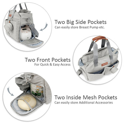 LITTLE STORY Quilted Diaper Bag w/Pacifier Pouch - Grey