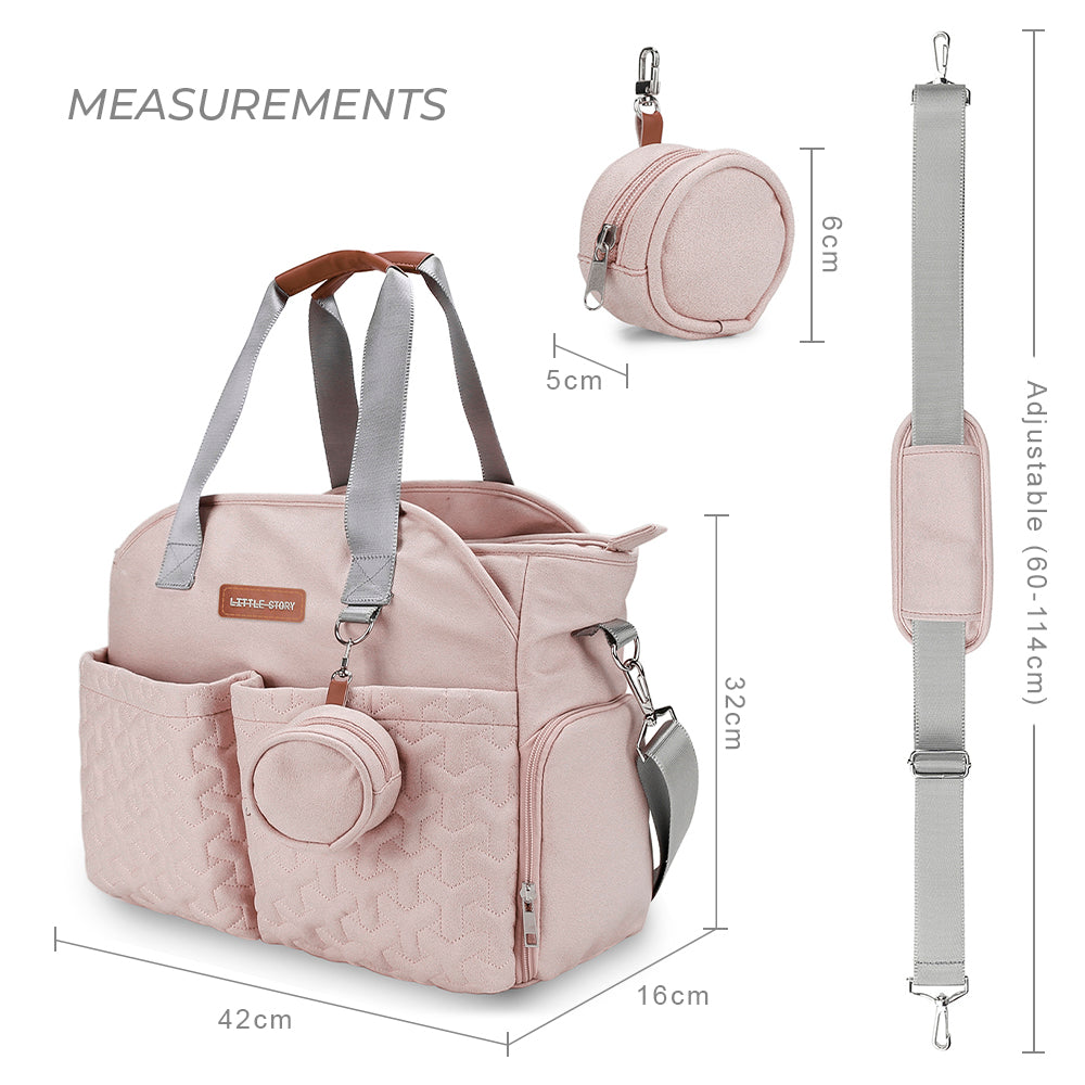 LITTLE STORY Quilted Diaper Bag w/Pacifier Pouch - Pink