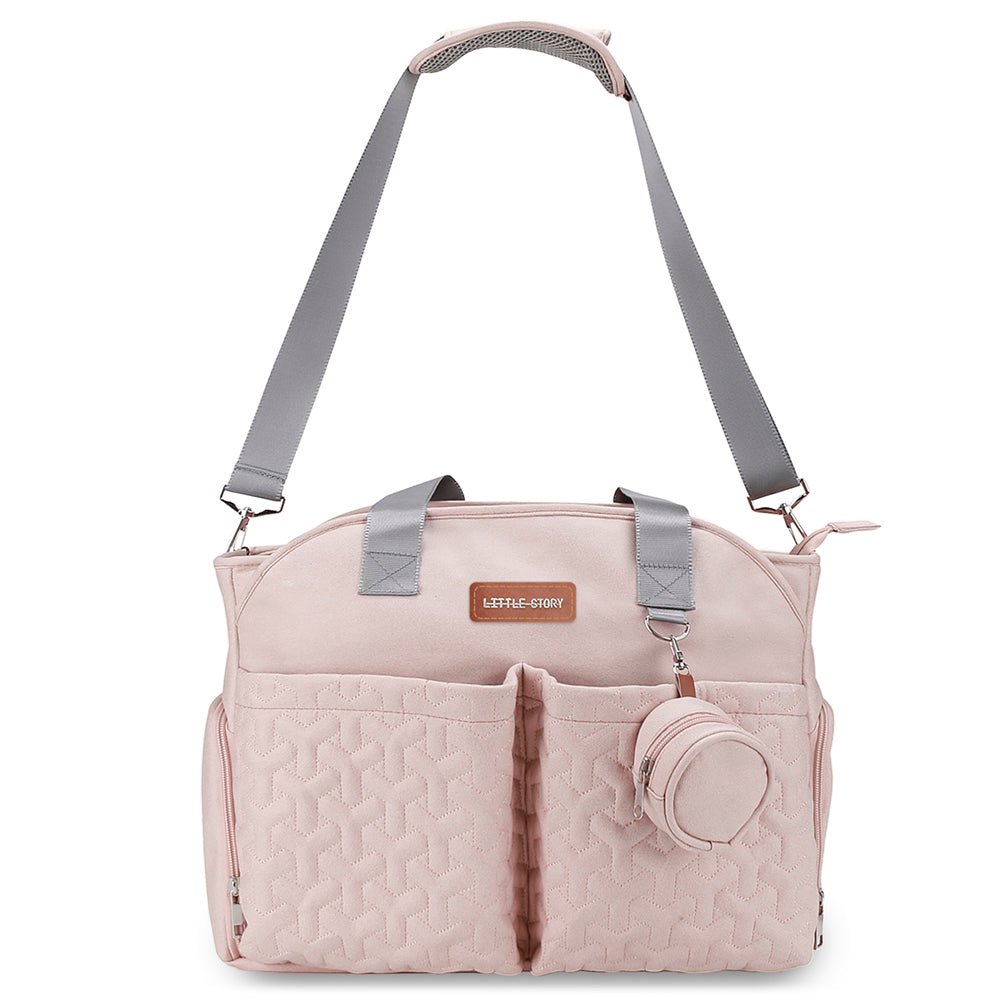 LITTLE STORY Quilted Diaper Bag w/Pacifier Pouch - Pink