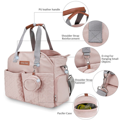 LITTLE STORY Quilted Diaper Bag w/Pacifier Pouch - Pink