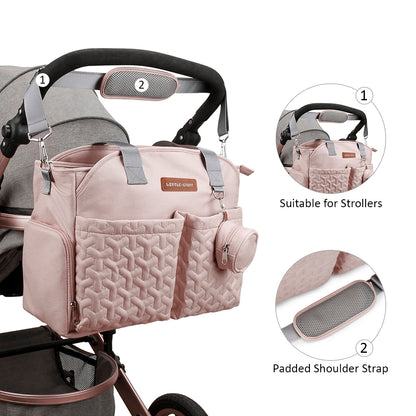 LITTLE STORY Quilted Diaper Bag w/Pacifier Pouch - Pink