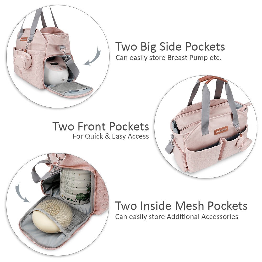 LITTLE STORY Quilted Diaper Bag w/Pacifier Pouch - Pink