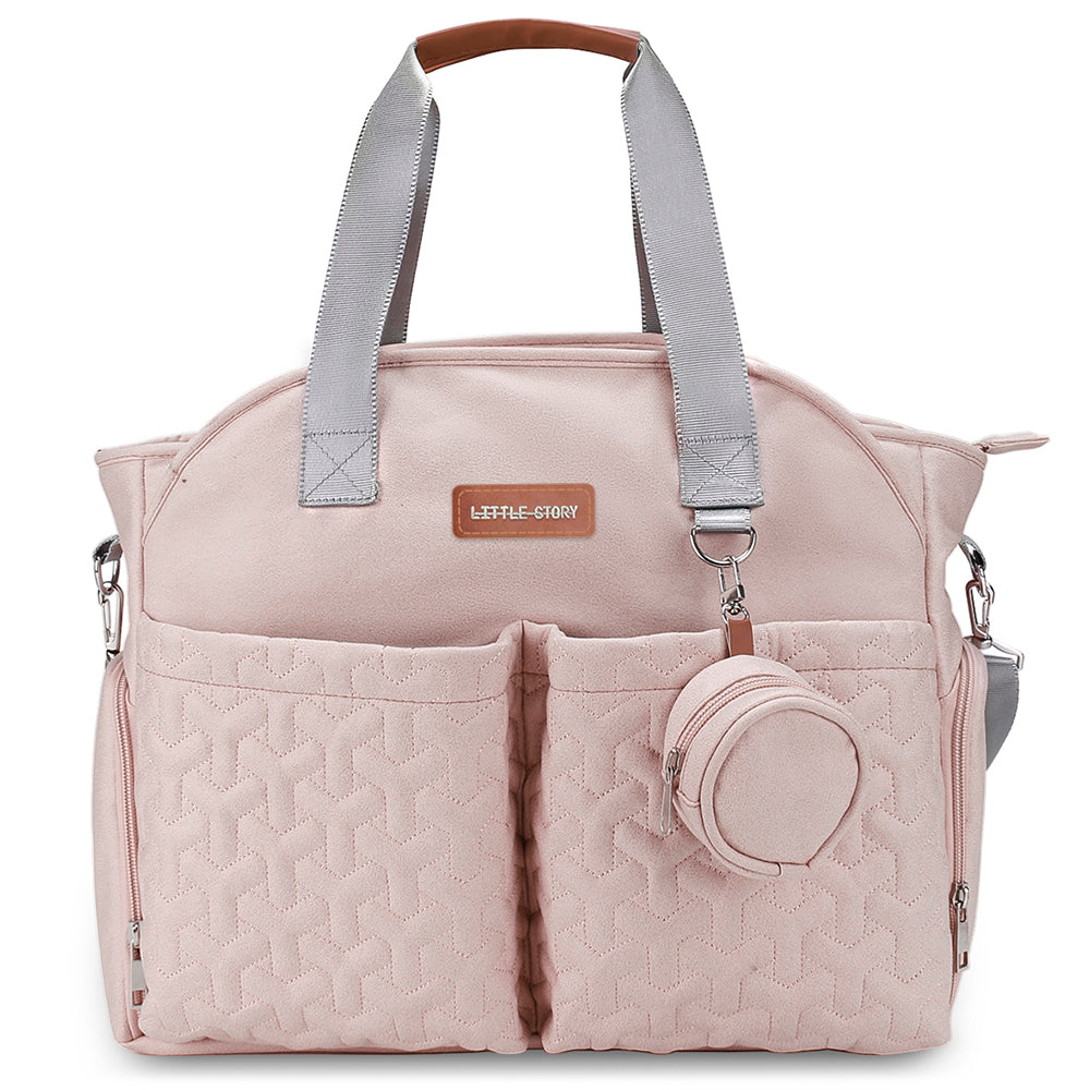 LITTLE STORY Quilted Diaper Bag w/Pacifier Pouch - Pink