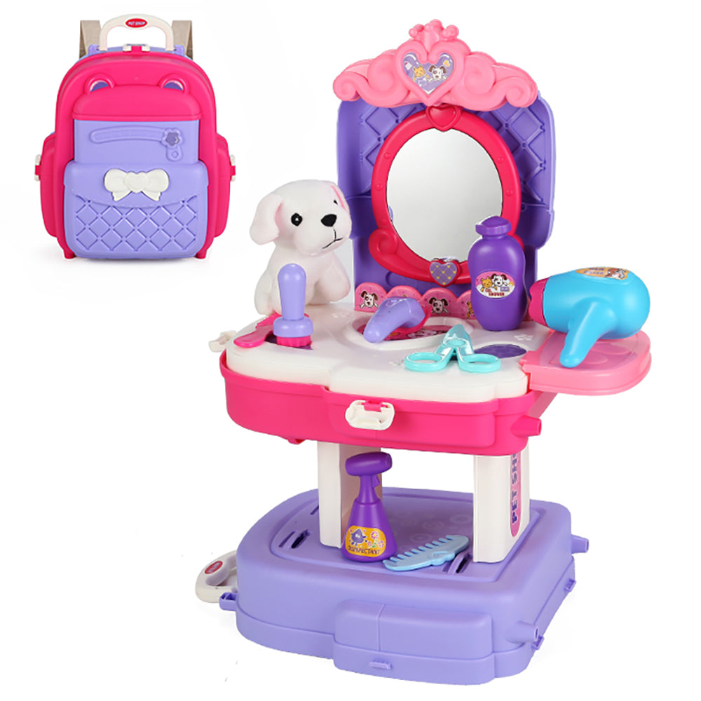 LITTLE STORY Role Play Animal Care/Pet House Toy Set School Bag (21 Pcs) - Purple, 2 - In - 1 Mode