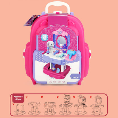 LITTLE STORY Role Play Animal Care/Pet House Toy Set School Bag (21 Pcs) - Purple, 2 - In - 1 Mode