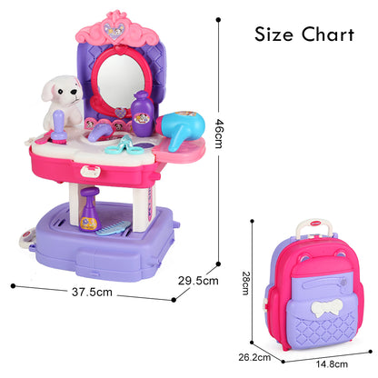 LITTLE STORY Role Play Animal Care/Pet House Toy Set School Bag (21 Pcs) - Purple, 2 - In - 1 Mode