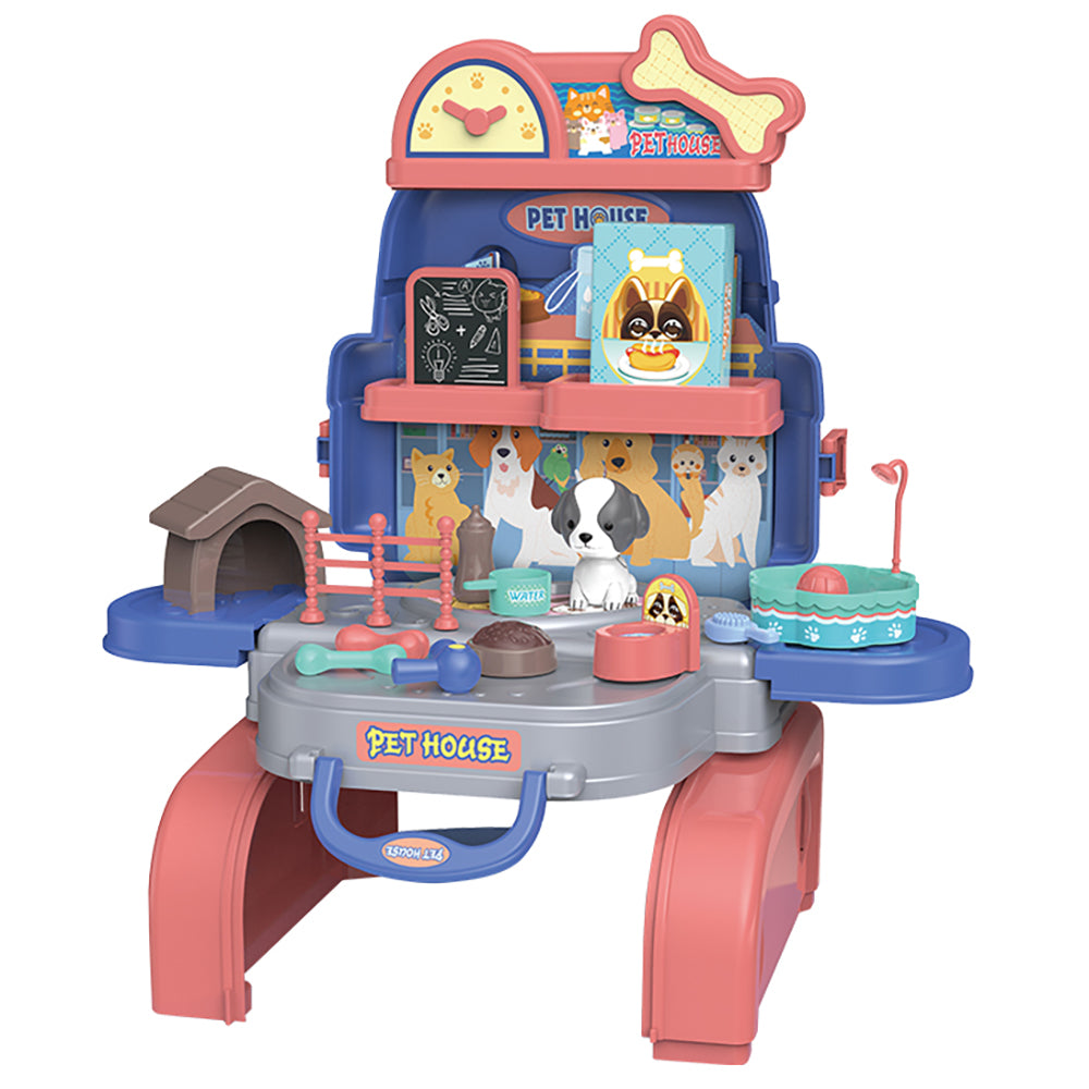 LITTLE STORY Role Play Animal Care/Pet House Toy Set School Bag (26 Pcs) - Blue, 3 - In - 1 Mode